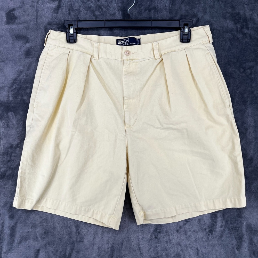Vintage Polo Ralph Lauren Pleated Chino Shorts Mens 38 (Fits 35)  Yellow Preppy